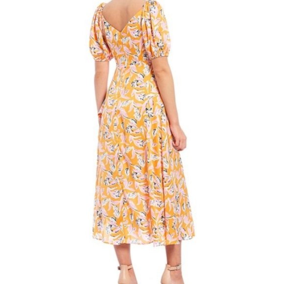 NWT Sachin Babi AVA Orange Pink Floral Ruffle Midi Wrap Dress Puff Sleeve - Picture 10 of 10